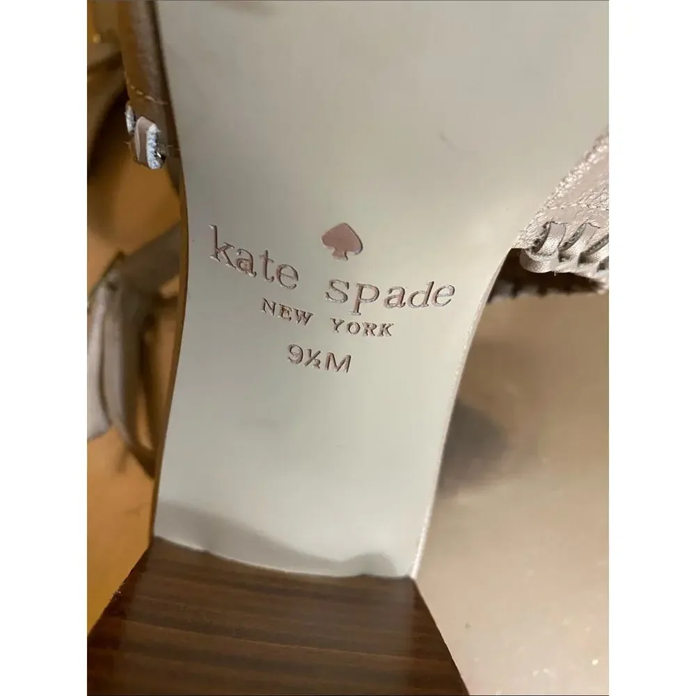 kate spade Cream Leather Peep-Toe Slingback 4” Heel Stacked Wood Block Gold